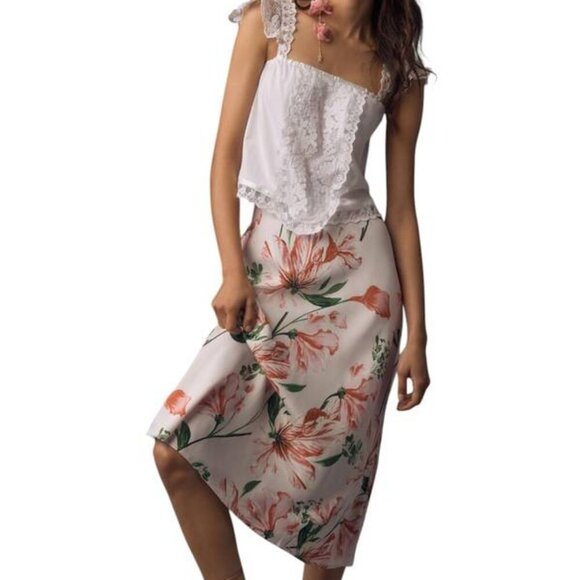 NEW ANTHROPOLOGIE Womens Midi Skirt Pink The Tilda Slip Floral Print Size XS - Picture 1 of 13